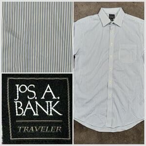 Jos A Banks Traveler 16-33 Cotton Light Blue Stripe Spread Collar Long Sleeve